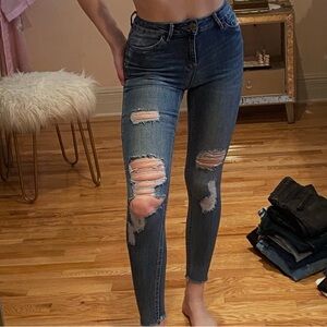American Eagle Outfitters Blue Skinny Jeans with Distressing